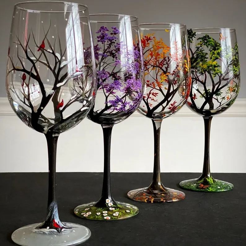 🔥HOT SALE NOW 49% OFF - Four Seasons Tree Wine Glasses - Hand Painted Art