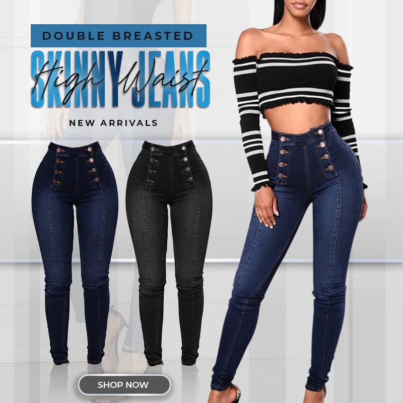 💥Double Breasted High Waist Skinny Jeans