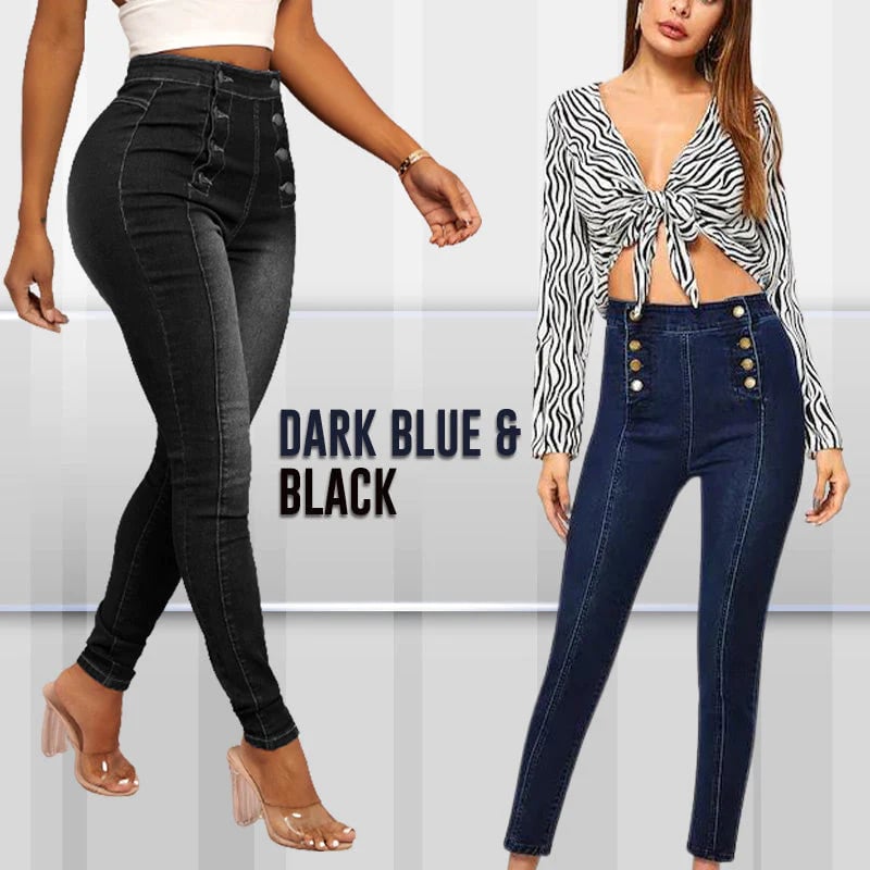 💥Double Breasted High Waist Skinny Jeans