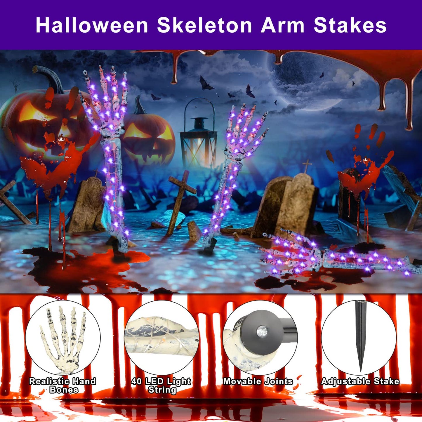 Halloween Decorations, Realistic Skeleton Arm Stakes