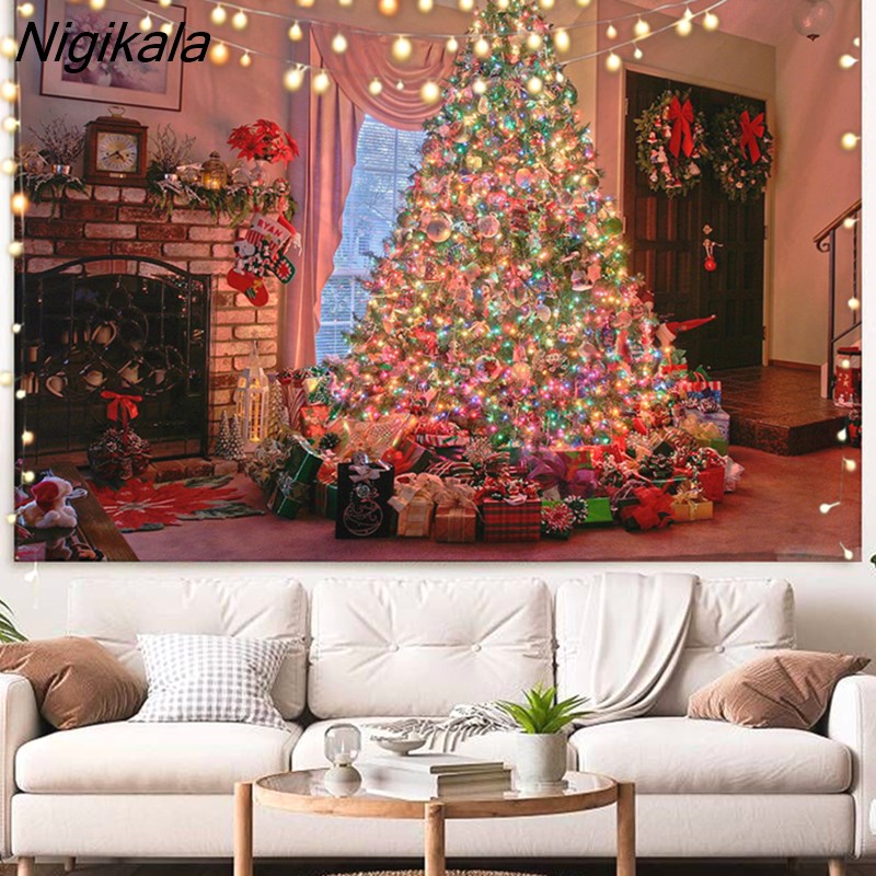 Nigikala Christmas Decoration Christmas Tree Candle Wall Hanging Tapestry Art Living Room Decorative Bedroom Wall Hanging