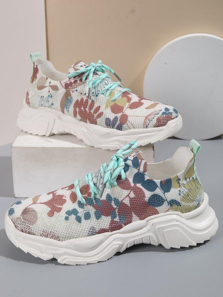 Last Day 60% OFF — Floral Print Lace-up Breathable Orthopedic Sneakers